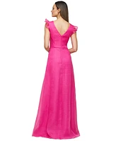 Js Collections Women's Cascading-Ruffle Flutter-Sleeve Gown