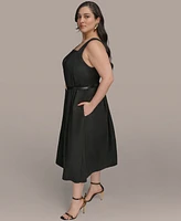 Donna Karan New York Plus Square-Neck Belted Midi Dress