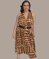 Donna Kaaran New York Plus Polka-Dot Belted Midi Dress