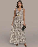 Donna Karan New York Women's Belted V-Neck Jacquard Ball Gown