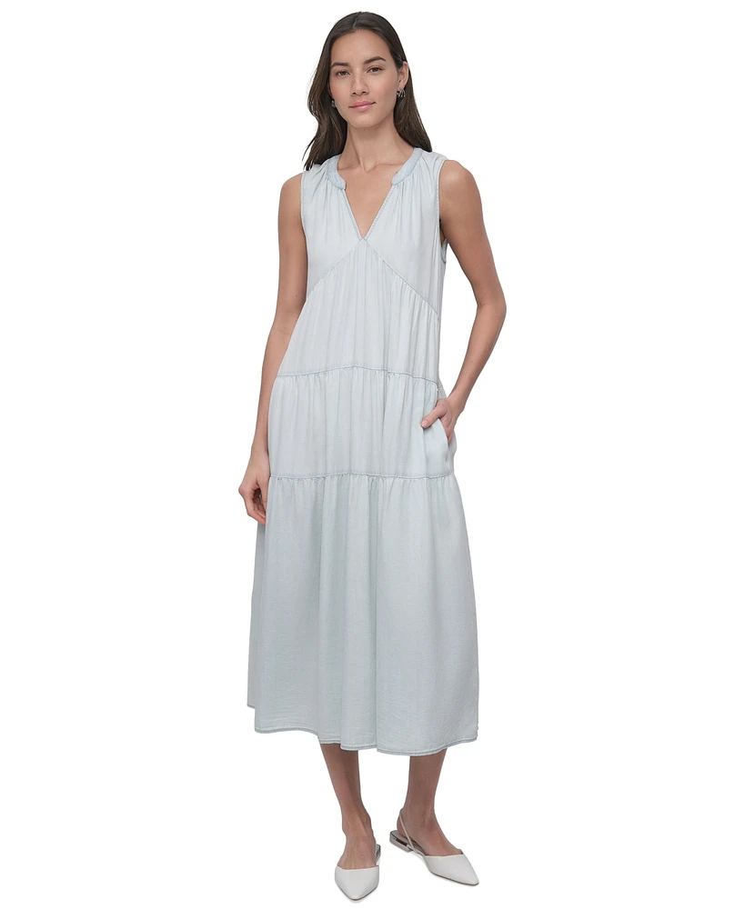 Dkny Jeans Women's Sleeveless Tiered Midi Dress - L37