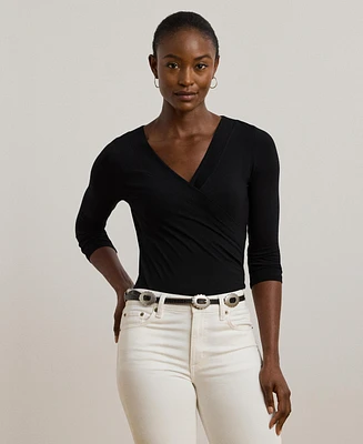 Lauren Ralph Women's Ruched Surplice Jersey Top