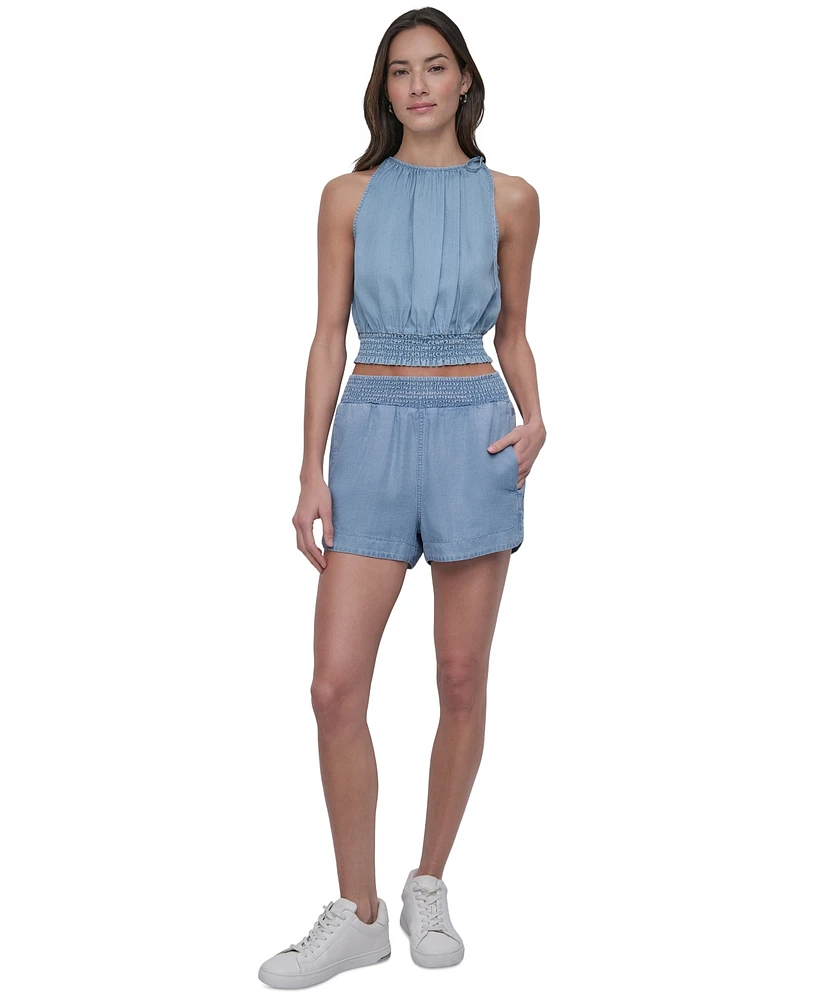Dkny Jeans Women's Chambray High Rise Dolphin-Hem Shorts - FJZ
