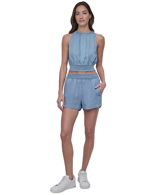 Dkny Jeans Women's Chambray High Rise Dolphin-Hem Shorts - FJZ