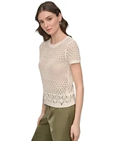 Dkny Jeans Women's Mixed-Stitch Short-Sleeve Sweater - G0H