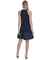 Eliza J Petite Rosette-Trim Taffeta-Skirt Dress