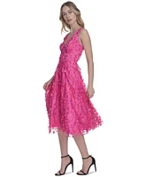 Eliza J 3D-Floral Fit & Flare Midi Dress