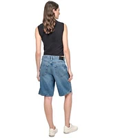 Dkny Jeans Womens Cropped Sleeveless Polo Shirt Relaxed Denim Bermuda Shorts