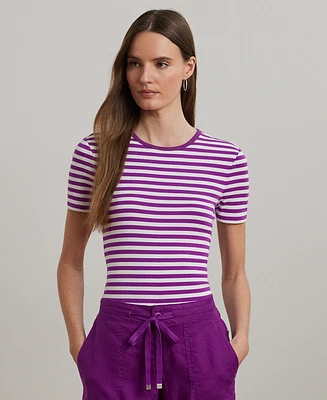 Lauren Ralph Petite Striped Stretch Cotton Crewneck Tee