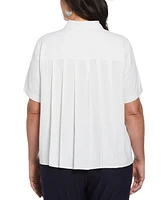 Ella Rafaella Plus Linen Blend Pleated Back Short Sleeve Top