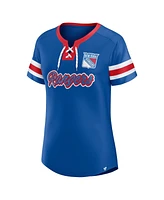 Fanatics Women's Blue New York Rangers Iconic Athena Lace-Up T-Shirt