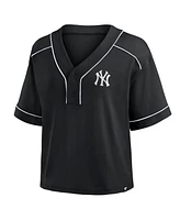 Fanatics Women's Black New York Yankees Oversized Champ Game Midi Cropped V-Neck T-Shirt