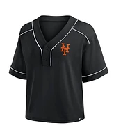 Fanatics Women's Black New York Mets Oversized Champ Game Midi Cropped V-Neck T-Shirt