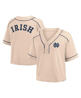 Fanatics Women's Tan Notre Dame Fighting Irish Oversized Dominant Force Midi V-Neck T-Shirt