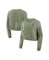 Fanatics Women's Olive Green Bay Packers Studio Tri-Blend Cropped Pullover Sweatshirt