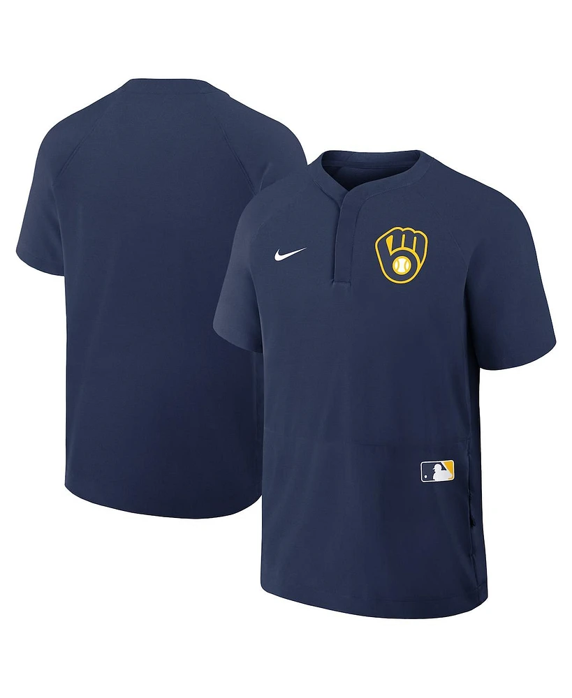 Nike Men's Navy Milwaukee Brewers Authentic Collection Raglan Short Sleeve Windshirt