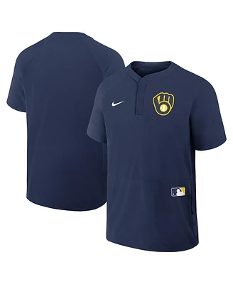 Nike Men's Navy Milwaukee Brewers Authentic Collection Raglan Short Sleeve Windshirt