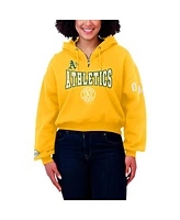 Wear by Erin Andrews Women's Gold Oakland Athletics Patch Quarter-Zip Hoodie
