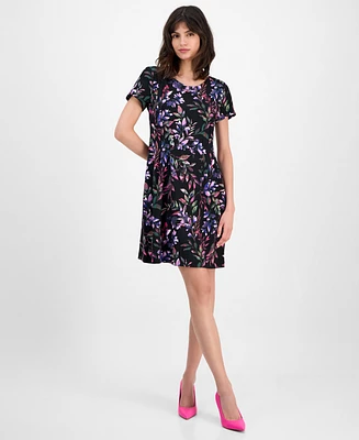 Connected Women's Printed Round-Neck Sheath Dress