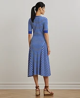 Lauren Ralph Petite Striped Waffle-Knit Cotton Henley Dress