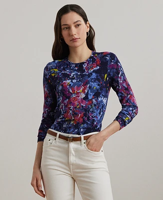 Lauren Ralph Petite Print Cotton-Blend Sweater