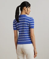 Lauren Ralph Petite Striped Cable-Knit Cotton Polo Sweater