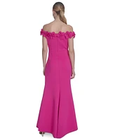 Eliza J Petite Rosette-Trim-Off-Shoulder Strapless Gown