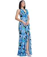 Dress the Population Women's Kathleen Ruffle-Trim Halter Gown