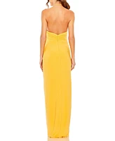Mac Duggal Women's Halter Neck Ruched Side Front Slit Gown