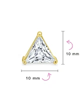 Bling Jewelry Triangle Shape Cubic Zirconia Cz Trillion Cut Stud Earrings Yellow Gold Plated .925 Sterling Silver 3 Prong Set