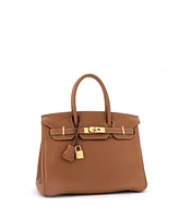 Pre-Owned Hermes Birkin 30 Handbag Brown Clemence with Gold Hardware