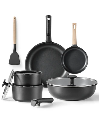 Carote 12pcs Removable Handle Pots and Pans Set, Induction Kitchen, Oven Safe Sets, Non-Stick, Detachable Cookware White