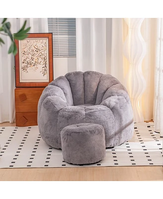 Oversized Faux Fur Bean Bag Chair with Footrest for Adults and Kids Soft Floor Sofa Bedroom Living Room Gaming Reading Lounge Seating