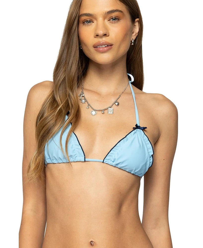Edikted Women's Golden Ruffle Edge Triangle Bikini Top