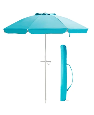 Gymax 6.5Ft Beach Umbrella w/ Tilt Mechanism Sand Anchor Carrying Bag