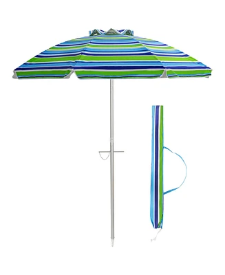 Gymax 6.5Ft Beach Umbrella w/ Tilt Mechanism Sand Anchor Carrying Bag