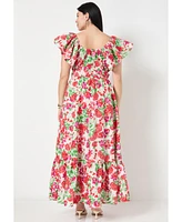 June + Vie Plus Smocked Poplin Maxi Dress