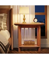 Tribesigns Narrow End Table for Living Room, 2-Tier Wood Sofa Side Table with Storage and Curved Pedestal, Industrial Bedside Night Stand for Bedroom,