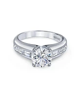 Bling Jewelry Art Deco Style 2CT Cubic Zirconia Solitaire Baguette Band Cz Ring Set .925 Sterling Silver
