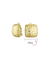 Bling Jewelry Geometric Casual Fashion Speckle Hammered Square Clip On Earrings Silver Gold Plated For Non Pierced Ears