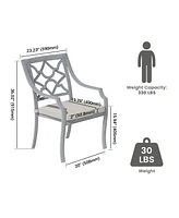 2 Piece Cast Aluminum Outdoor Dining Patio Chairs;Beige Cushion