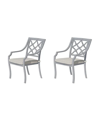 2 Piece Cast Aluminum Outdoor Dining Patio Chairs;Beige Cushion