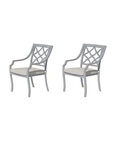 2 Piece Cast Aluminum Outdoor Dining Patio Chairs;Beige Cushion