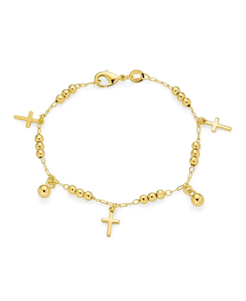 Bling Jewelry Christian Religious Beads Charm Cross Bracelet 18K Gold Plated Brass 7.5 Inch