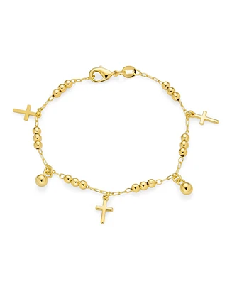 Bling Jewelry Christian Religious Beads Charm Cross Bracelet 18K Gold Plated Brass 7.5 Inch