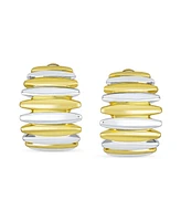 Bling Jewelry Geometric Shrimp Half Hoop Clip-On Earrings for Non-Pierced Ears Gold Silver