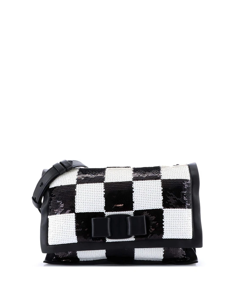 Pre-Owned Salvatore Ferragamo Small Viva Bow Flap Bag Sequin Embellished Leather