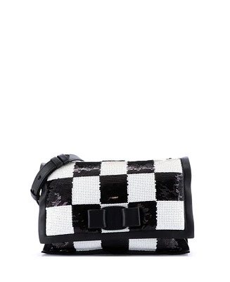 Pre-Owned Salvatore Ferragamo Small Viva Bow Flap Bag Sequin Embellished Leather