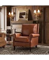 Traditional Raymond Genuine Leather Recliner with Classic Roll-arm