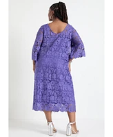 June + Vie Plus Size June + Vie Bell-Sleeve Lace Midi Dress